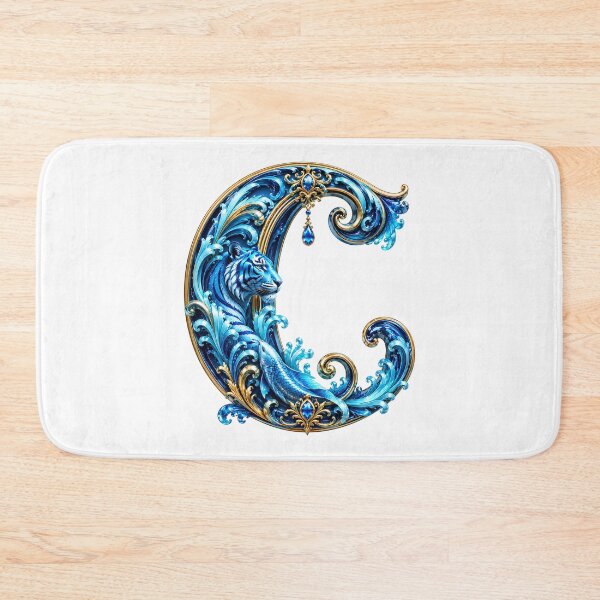 Item preview, Aqua Zodiac Guardian White Tiger-Pisces Letter C designed and sold by BlissBlvdShop.