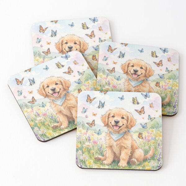 Item preview, Happy Golden Retriever Puppy in a Butterfly Meadow designed and sold by Unwrapfashion.