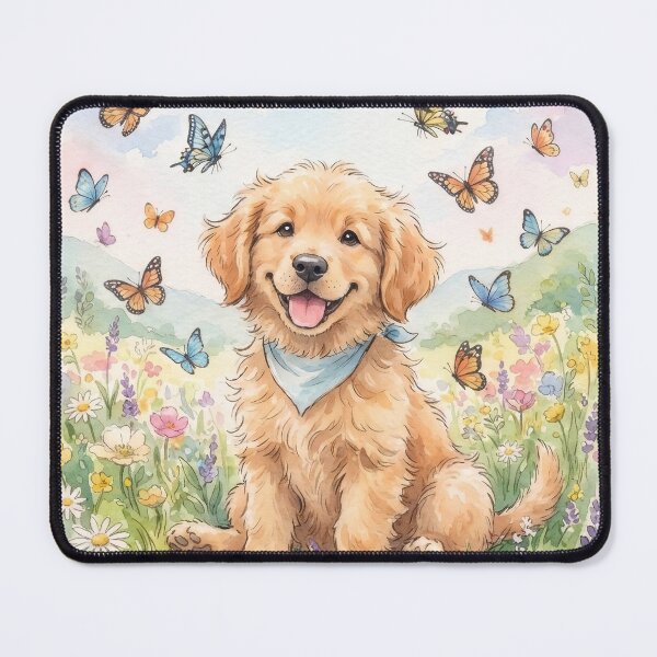 Item preview, Happy Golden Retriever Puppy in a Butterfly Meadow designed and sold by Unwrapfashion.