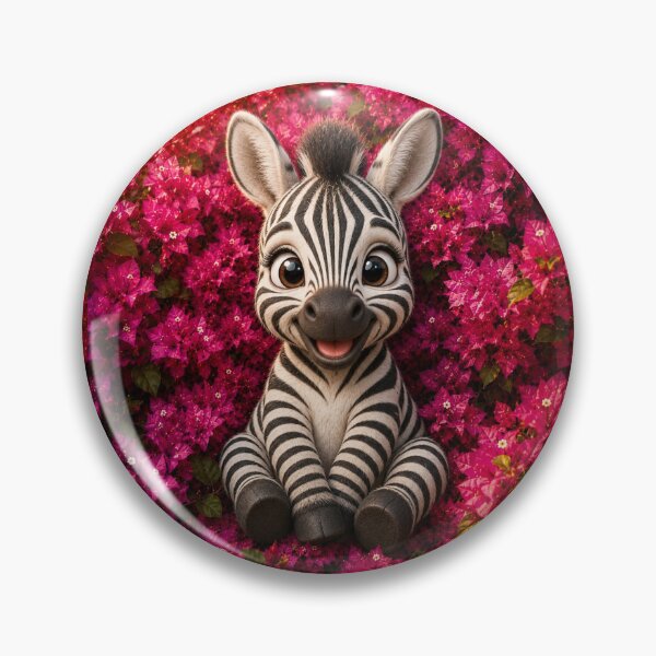 Item preview, Cute Baby Zebra in Pink Bougainvillea | Kawaii Animal Wall Art designed and sold by Rohan132.