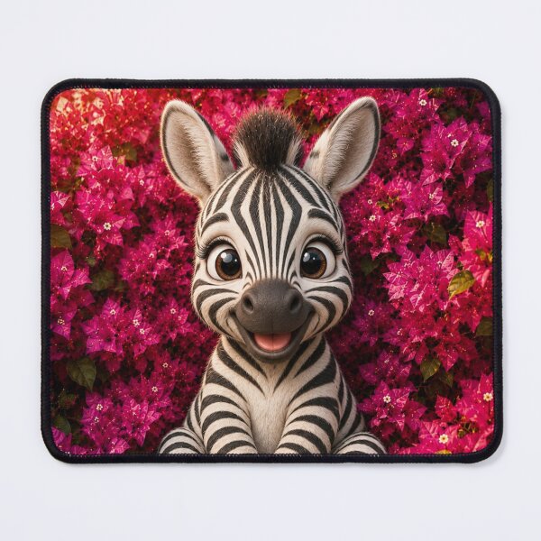 Item preview, Cute Baby Zebra in Pink Bougainvillea | Kawaii Animal Wall Art designed and sold by Rohan132.
