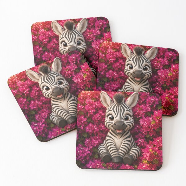 Item preview, Cute Baby Zebra in Pink Bougainvillea | Kawaii Animal Wall Art designed and sold by Pure Craft.