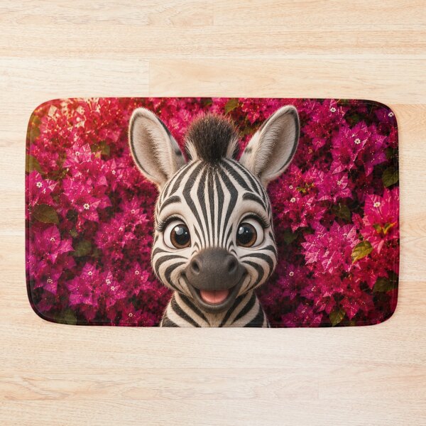 Item preview, Cute Baby Zebra in Pink Bougainvillea | Kawaii Animal Wall Art designed and sold by Pure Craft.