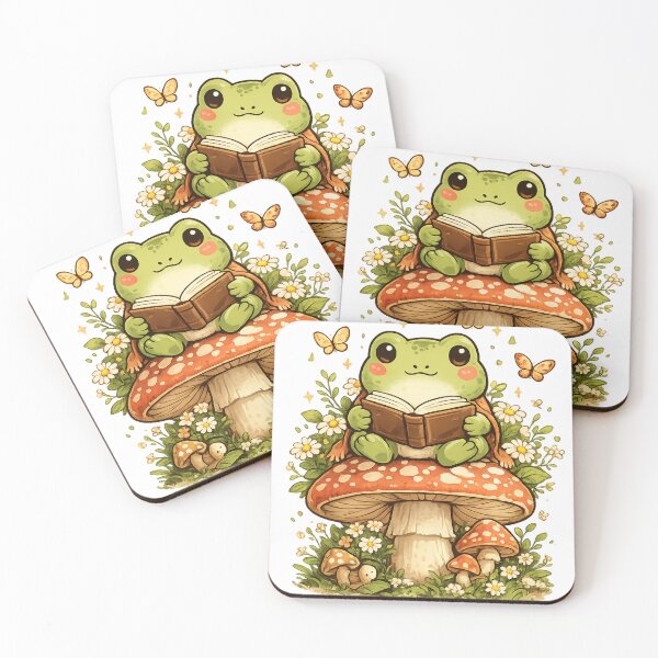 Item preview, Cute Frog Reading Book on Mushroom designed and sold by Bloomelle Studio.