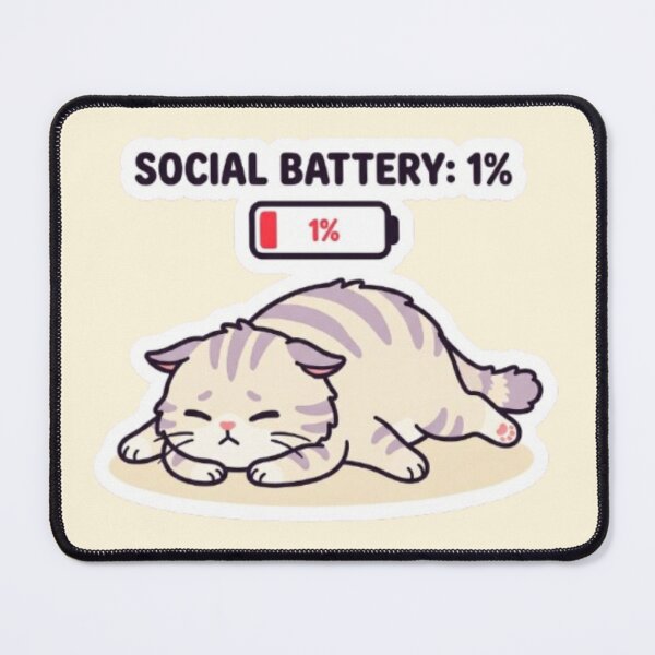 Item preview, Social Battery 1% Cute Sleepy Cat Exhausted Meme Sticker Design designed and sold by CreativeNest Prints.
