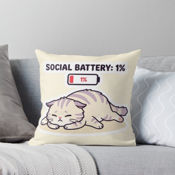 Item preview, Social Battery 1% Cute Sleepy Cat Exhausted Meme Sticker Design designed and sold by CreativeNest Prints.