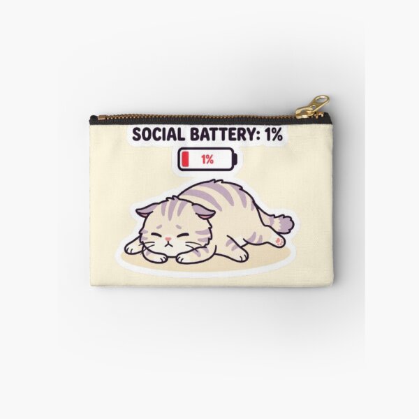 Item preview, Social Battery 1% Cute Sleepy Cat Exhausted Meme Sticker Design designed and sold by CreativeNest Prints.