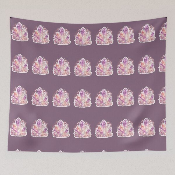 Item preview, Mystical Crystal Cluster Sticker – Rose Quartz & Amethyst Celestial Art designed and sold by PawsAndpetalstudio.
