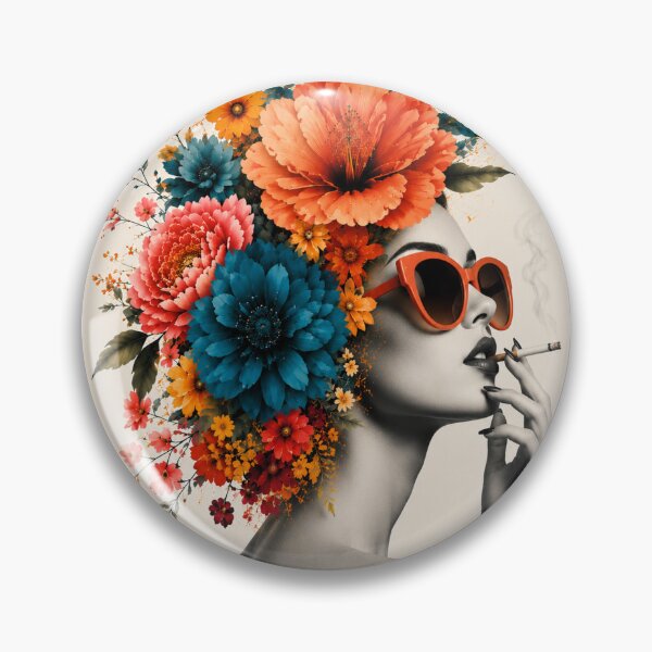 Item preview, Floral Woman Orange Sunglasses Smoking Colorful Flowers Wall Art Print designed and sold by Leogasup.