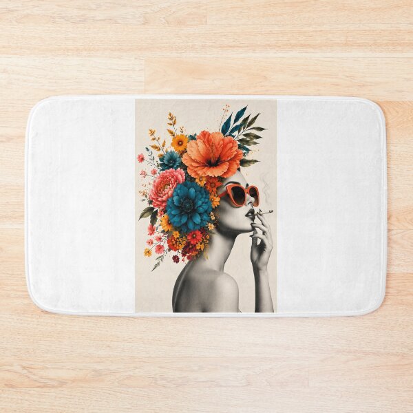 Item preview, Floral Woman Orange Sunglasses Smoking Colorful Flowers Wall Art Print designed and sold by Leogasup.