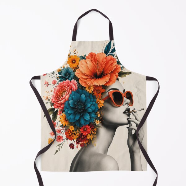Item preview, Floral Woman Orange Sunglasses Smoking Colorful Flowers Wall Art Print designed and sold by Leogasup.