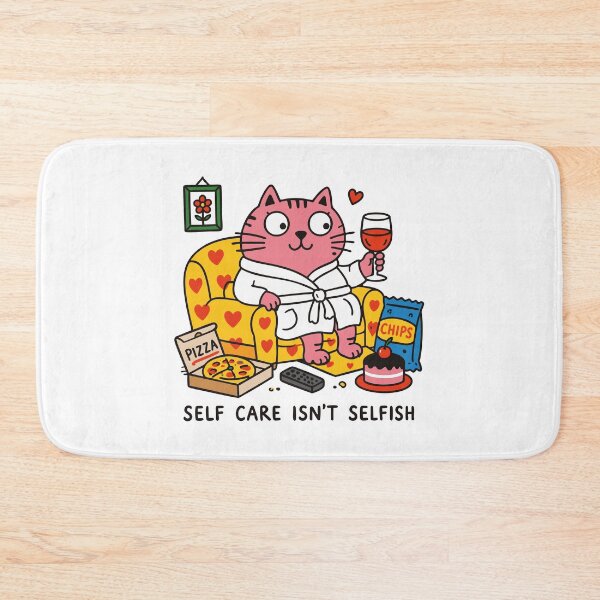 Item preview, Self Care Isn't Selfish Funny Cat designed and sold by CamaleonDesigns.