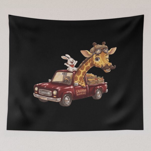 Item preview, Funny Giraffe and Rabbit Driving Red Car Savanna Meme designed and sold by Fatomfatom.