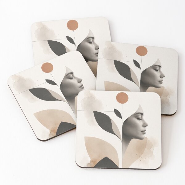 Item preview, Minimalist Woman Profile Geometric Leaf Terracotta Sun Wall Art Print designed and sold by Leogasup.
