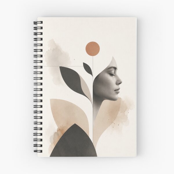 Item preview, Minimalist Woman Profile Geometric Leaf Terracotta Sun Wall Art Print designed and sold by Leogasup.