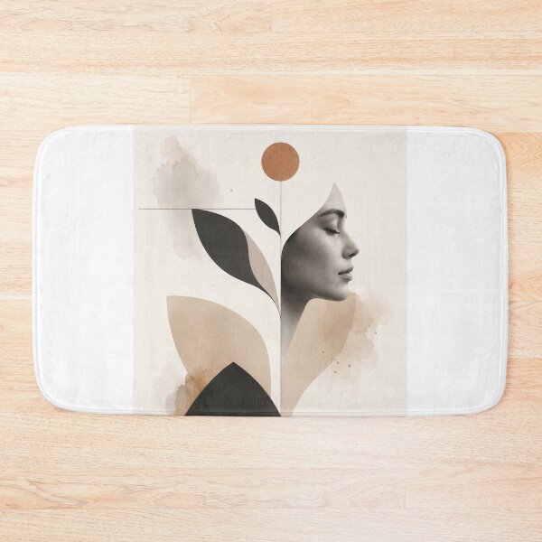 Item preview, Minimalist Woman Profile Geometric Leaf Terracotta Sun Wall Art Print designed and sold by Leogasup.