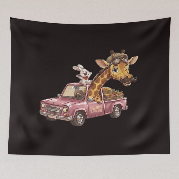 Item preview, Funny Giraffe and Rabbit Driving Pink Car Savanna Meme designed and sold by Fatomfatom.