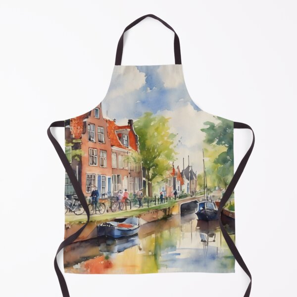 Item preview, Charming Belgium Canal Street Watercolor Painting designed and sold by UmSkelig834.