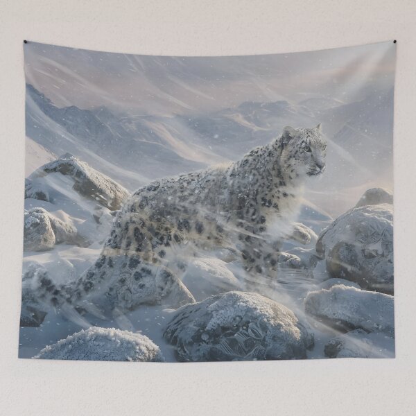 Item preview, Snow Leopard in a Winter Blizzard | Majestic Wildlife Nature Art designed and sold by DreamyWallVibes.