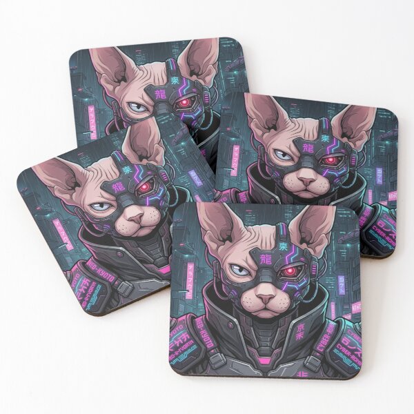Item preview, Cyberpunk Sphynx Cat Samurai Techwear Neon Streetwear Design designed and sold by lzxzxl.