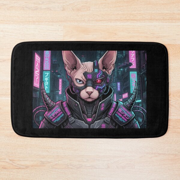 Item preview, Cyberpunk Sphynx Cat Samurai Techwear Neon Streetwear Design designed and sold by lzxzxl.