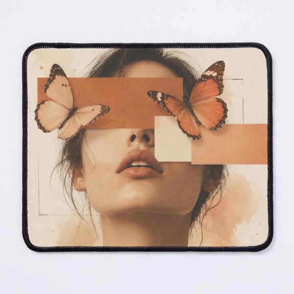 Item preview, Woman Butterfly Eyes Geometric Orange Blocks Surreal Wall Art Print designed and sold by Leogasup.