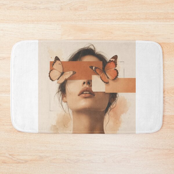 Item preview, Woman Butterfly Eyes Geometric Orange Blocks Surreal Wall Art Print designed and sold by Leogasup.