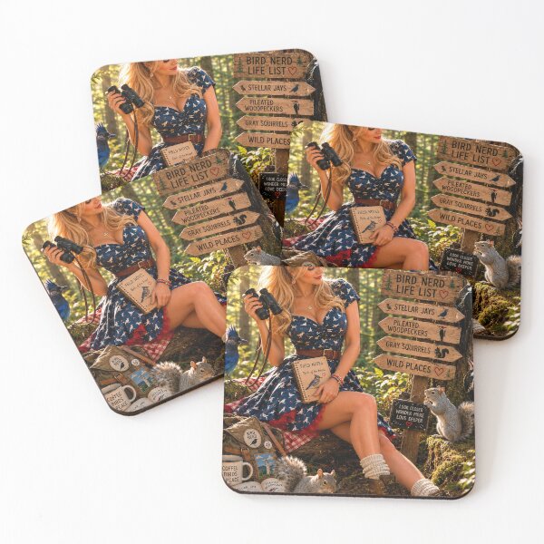 Item preview, Bird Nerd Life List – Woodland Birdwatching Pin-Up with Stellar Jays & Pileated Woodpeckers designed and sold by Kimberly Palmer.