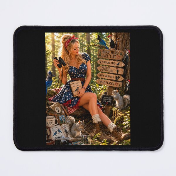 Item preview, Bird Nerd Life List – Woodland Birdwatching Pin-Up with Stellar Jays & Pileated Woodpeckers designed and sold by Kimberly Palmer.