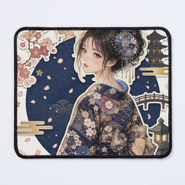 Item preview, Blue Kimono Lady - kawaii version designed and sold by Japanese Vibes.
