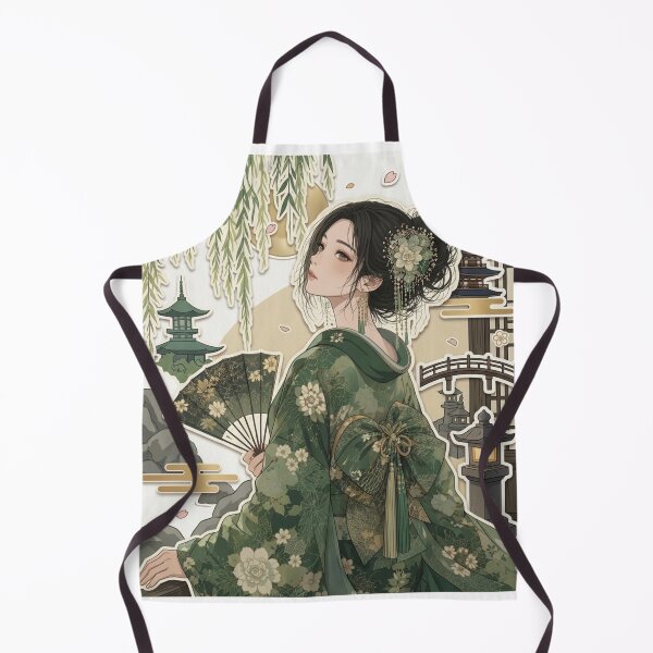 Item preview, Green Kimono Lady - kawaii version designed and sold by Japanese Vibes.