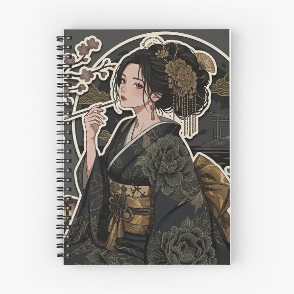 Item preview, Black Kimono Lady - kawaii version designed and sold by Japanese Vibes.