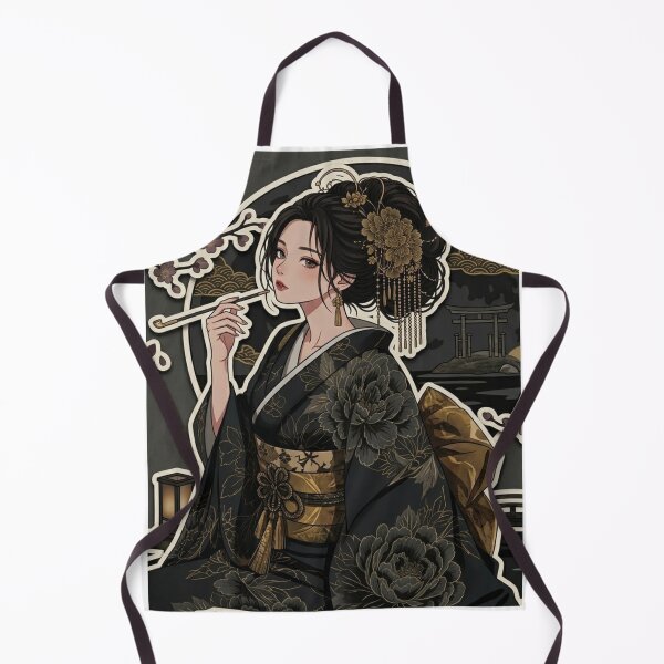 Item preview, Black Kimono Lady - kawaii version designed and sold by Japanese Vibes.