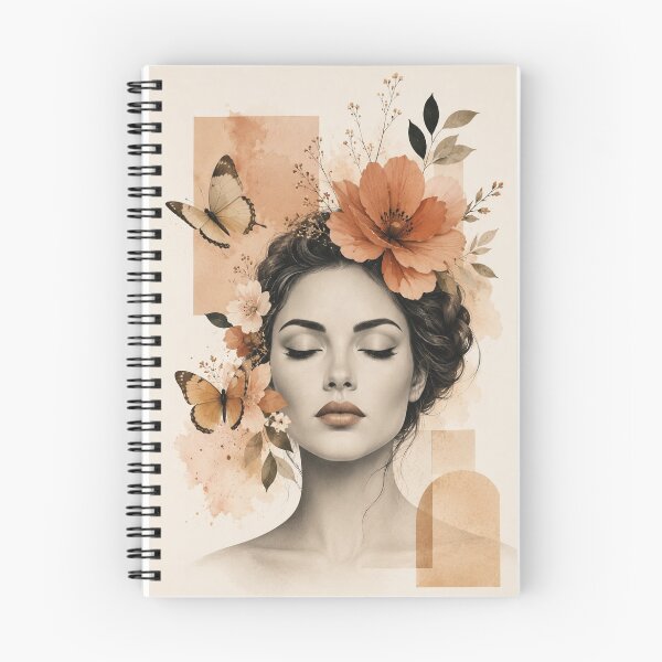 Item preview, Woman Eyes Closed Butterflies Terracotta Flowers Geometric Wall Art designed and sold by Leogasup.