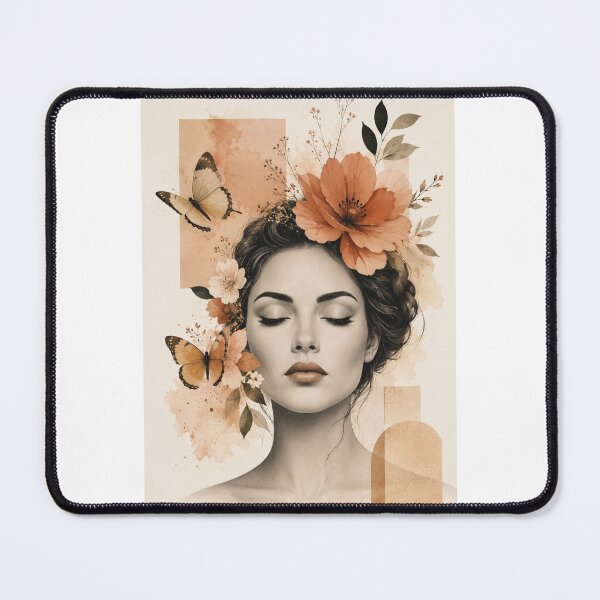 Item preview, Woman Eyes Closed Butterflies Terracotta Flowers Geometric Wall Art designed and sold by Leogasup.