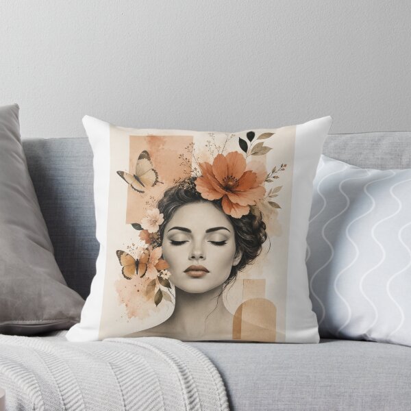 Item preview, Woman Eyes Closed Butterflies Terracotta Flowers Geometric Wall Art designed and sold by Leogasup.