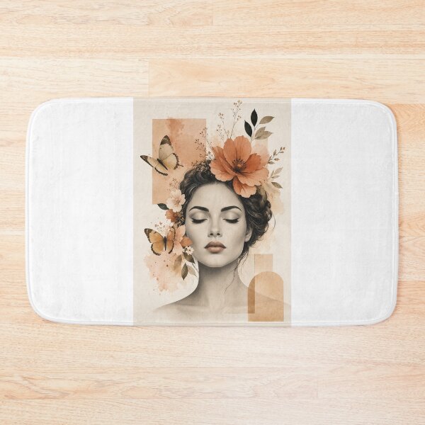 Item preview, Woman Eyes Closed Butterflies Terracotta Flowers Geometric Wall Art designed and sold by Leogasup.
