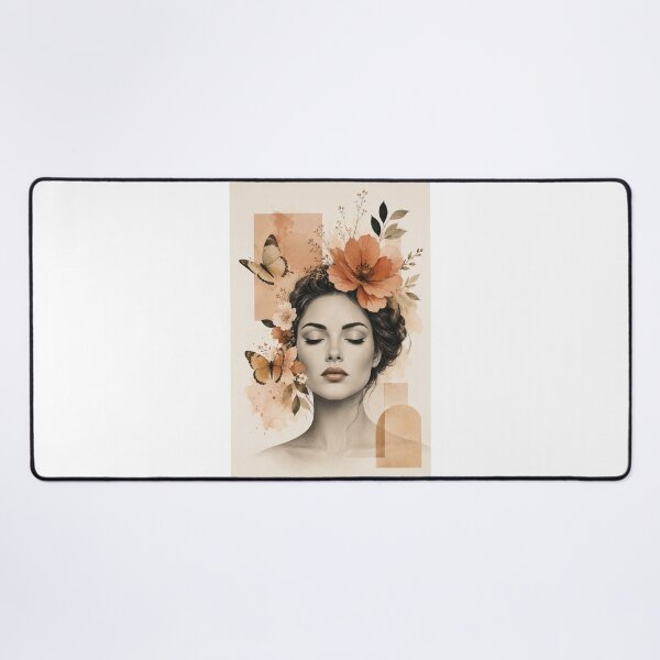 Item preview, Woman Eyes Closed Butterflies Terracotta Flowers Geometric Wall Art designed and sold by Leogasup.