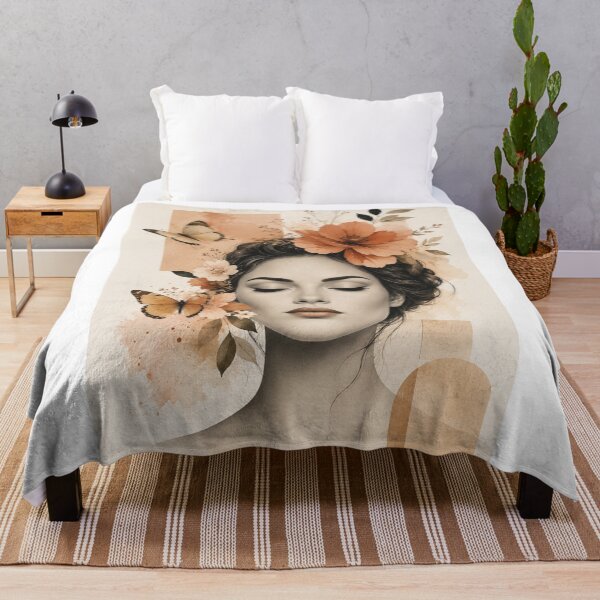 Item preview, Woman Eyes Closed Butterflies Terracotta Flowers Geometric Wall Art designed and sold by Leogasup.