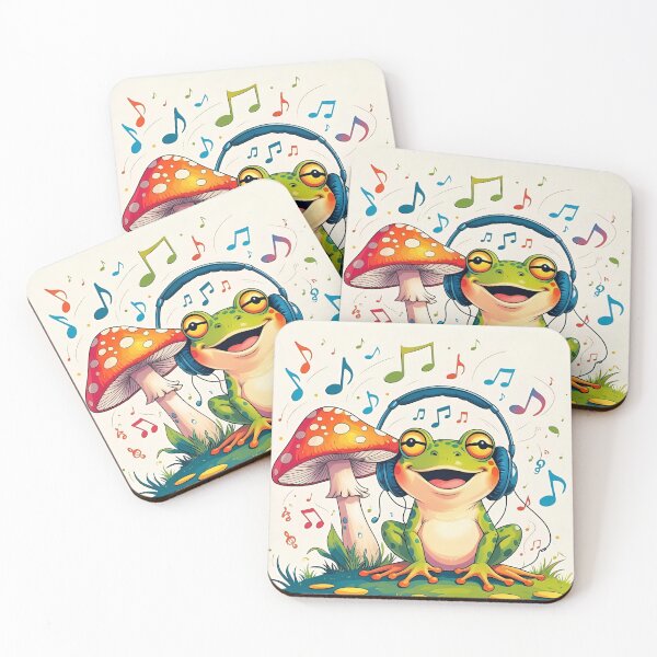 Item preview, Happy Frog with Headphones Cute Music Lover Frog Cartoon designed and sold by Estelle Printworks.
