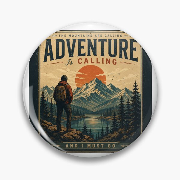 Item preview, The Mountains Are Calling | Vintage Adventure Hiking Poster designed and sold by BoomStickers18.
