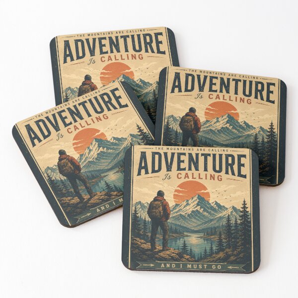 Item preview, The Mountains Are Calling | Vintage Adventure Hiking Poster designed and sold by BoomStickers18.