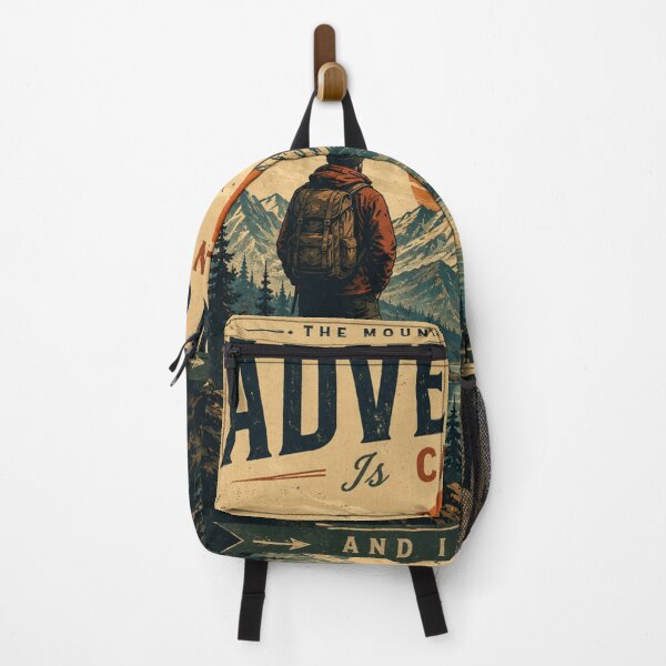Item preview, The Mountains Are Calling | Vintage Adventure Hiking Poster designed and sold by BoomStickers18.