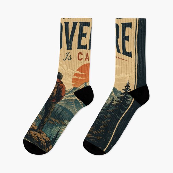 Item preview, The Mountains Are Calling | Vintage Adventure Hiking Poster designed and sold by BoomStickers18.