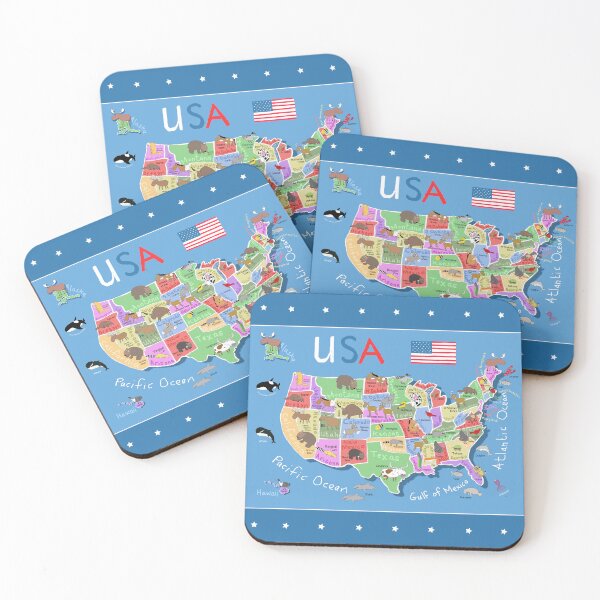 Item preview, Illustrated United States Map With State Names and State Animals By Carla Daly designed and sold by Carla Daly.