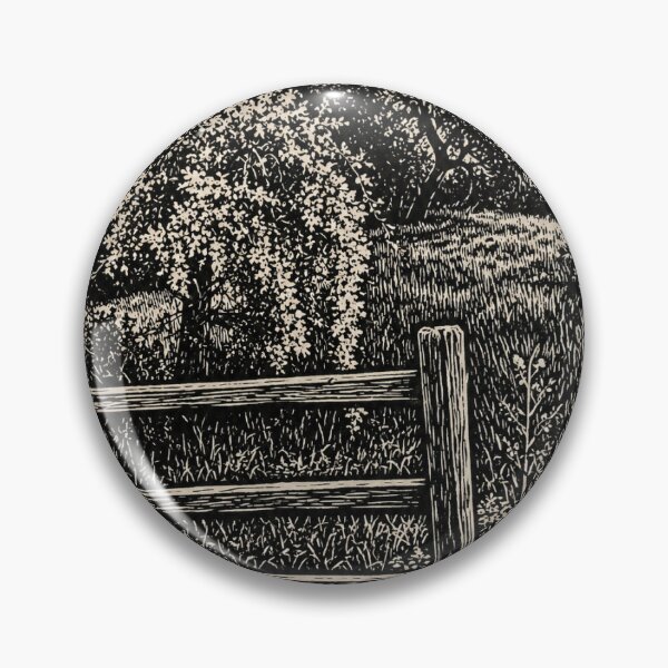 Item preview, Wooden Fence on Grassy Hill | Rural Linocut Sticker & Postcard designed and sold by Linoluca.