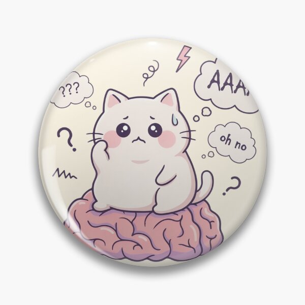 Item preview, "Overthinking Club – President Since Birth" | Cute Anxious Cat on Brain Design | Funny Mental Health Quote Art designed and sold by Arobinoz.