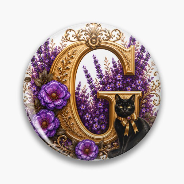 Item preview, Floral Letter G with Black Cat | Lavender Botanical Monogram | Elegant Gold Initial Design designed and sold by MoodLay.