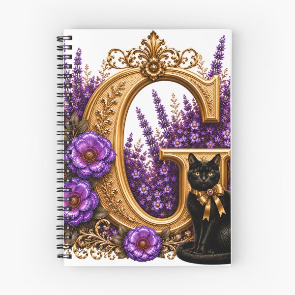 Item preview, Floral Letter G with Black Cat | Lavender Botanical Monogram | Elegant Gold Initial Design designed and sold by MoodLay.