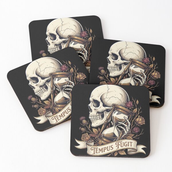 Item preview, Tempus Fugit Gold Skull Hourglass and Flowers designed and sold by nuel-art.